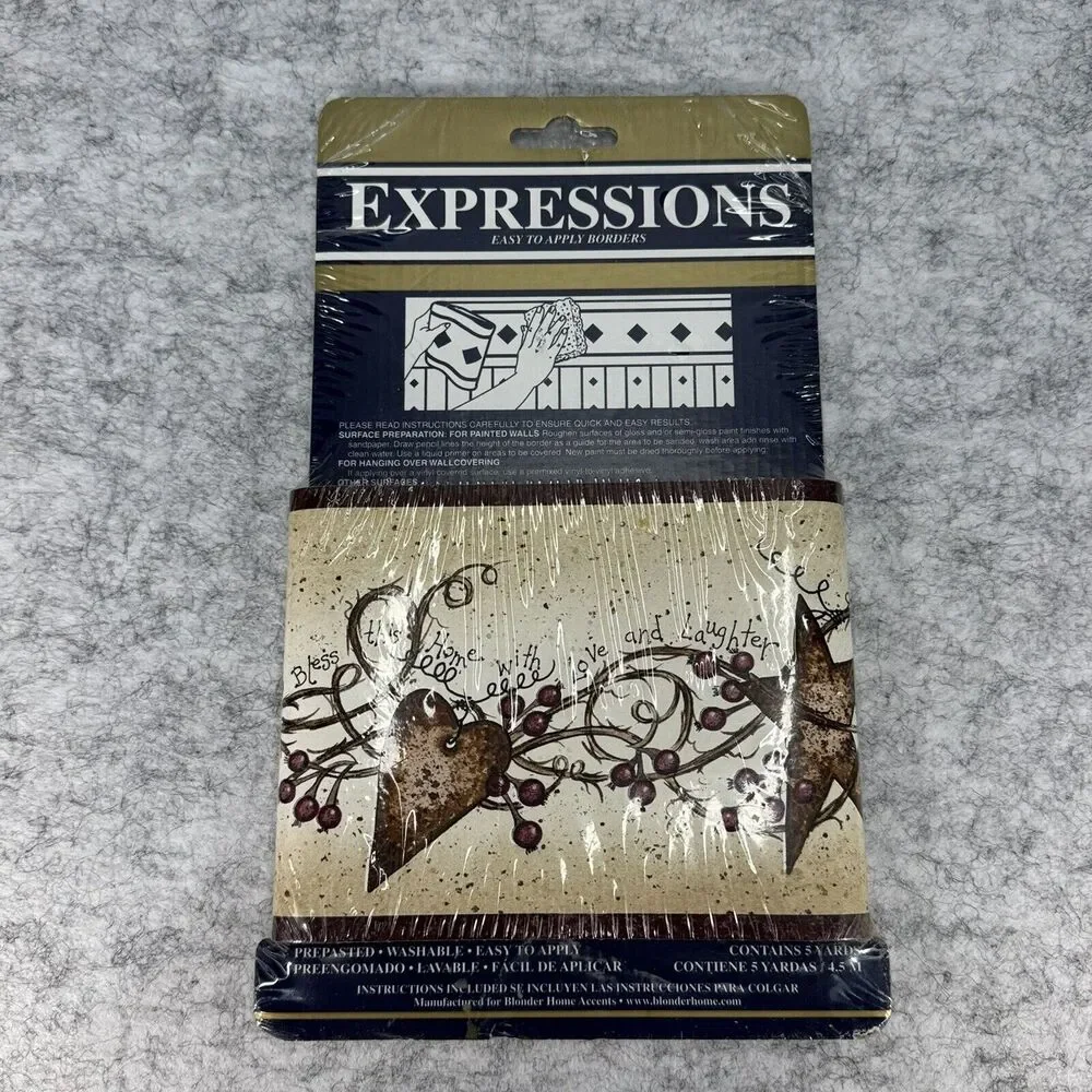 NEW Expressions Rusty Hearts & Stars Wallpaper Border 5 Yards Pattern # SB10238B